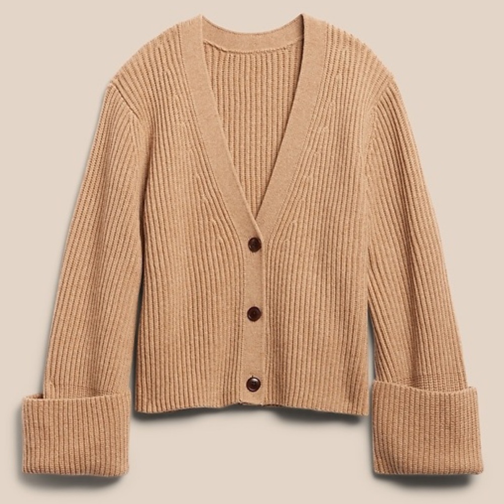 Banana Republic Womens Talia Merino-Cashmere Cardigan Camel Medium